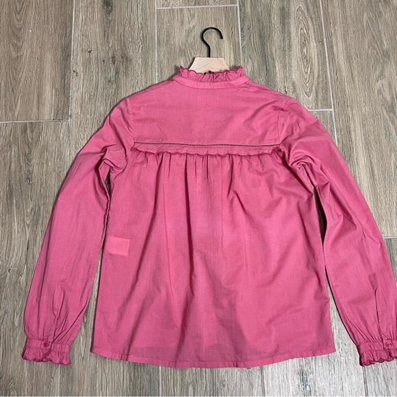 Sezane Blouse Ruffle Pink Rose Rodeo Boho Button Down Eyelet Lace Western Paris - Picture 14 of 15